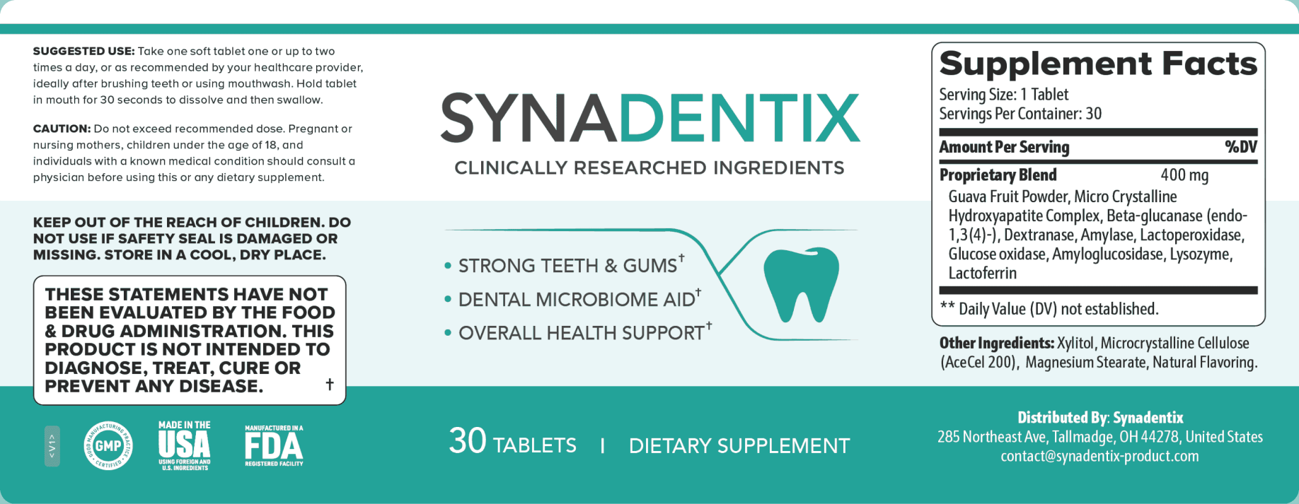 Synadentix ingredients label with enzymes and minerals